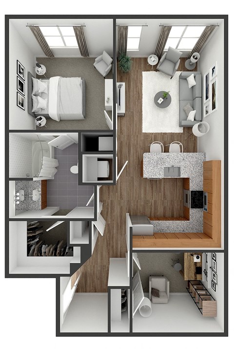 Floor plan for 1 bed, 1 bath, 810 sqft